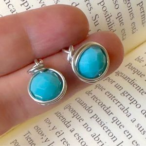 Crystals in blue faceted halo stud earrings